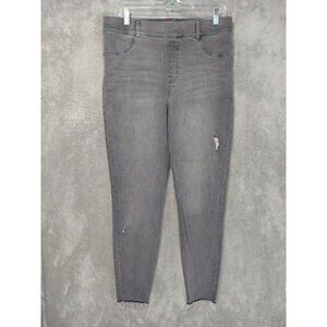 Spanx Jeans Women XL Black Denim Skinny Distressed Jegging Ankle Pull On